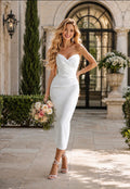 Custom Satin Mermaid Wedding Dress Tea Length Sweetheart Strapless for Civil Wedding,elopement Beach & Garden Bridal Gown