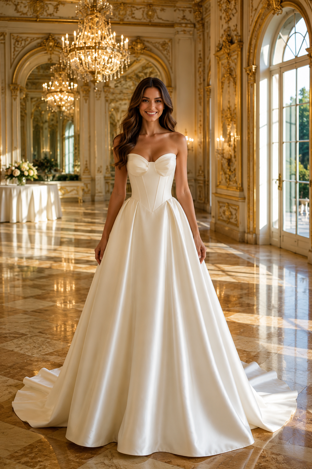 Vintage Satin A-Line Wedding Dress – Strapless Pleated & Draped Custom Bridal Gown