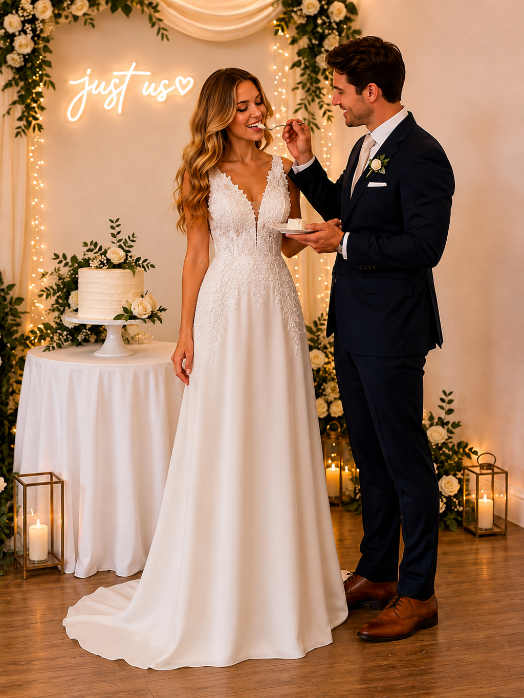 Custom Chiffon A-Line Wedding Dress with Lace Appliques & V-Neck | Sleeveless Bridal Gown for Beach, Garden & Elopement Weddings