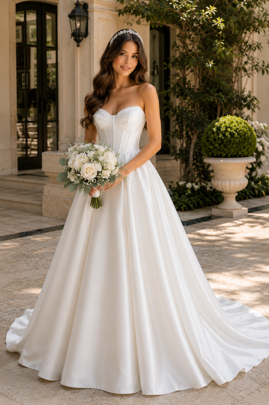 Vintage Satin A-Line Wedding Dress – Strapless Pleated & Draped Custom Bridal Gown