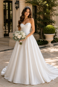 Vintage Satin A-Line Wedding Dress – Strapless Pleated & Draped Custom Bridal Gown
