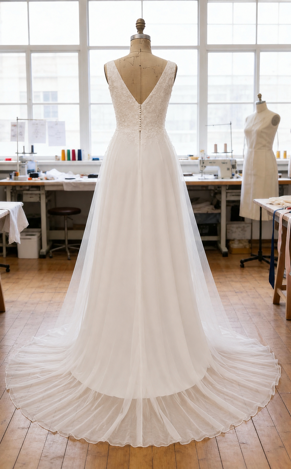 Custom Chiffon A-Line Wedding Dress with Lace Appliques & V-Neck | Sleeveless Bridal Gown for Beach, Garden & Elopement Weddings