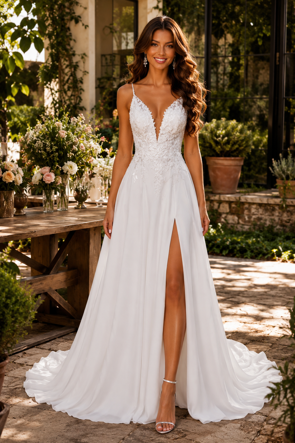 Bohemian Wedding Dress 2026 | V-Neck Open Back Beach & Garden Bridal Gown Custom Made