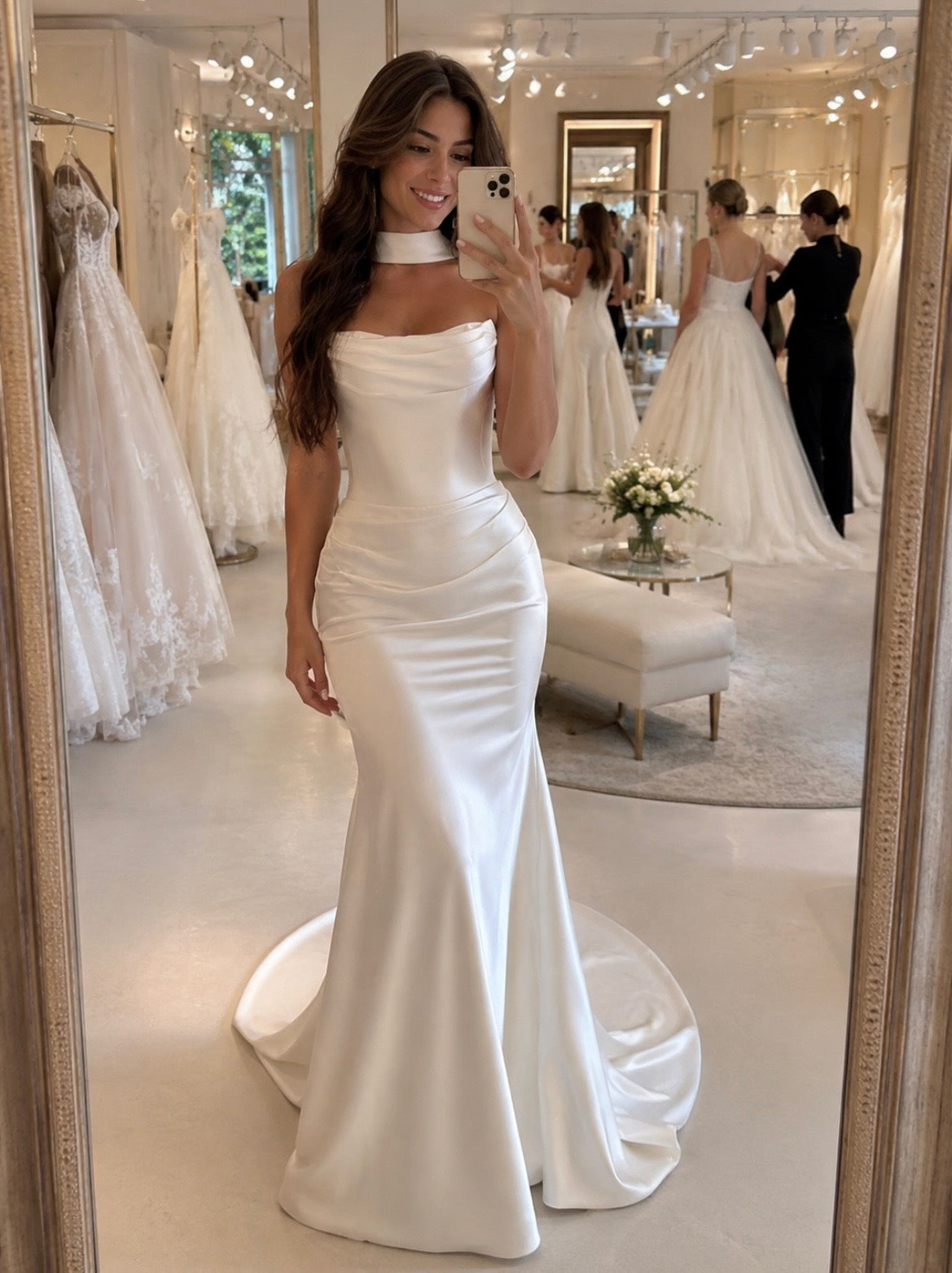 Custom Made Satin Mermaid Wedding Dress | Sleeveless Beach Wedding Gown