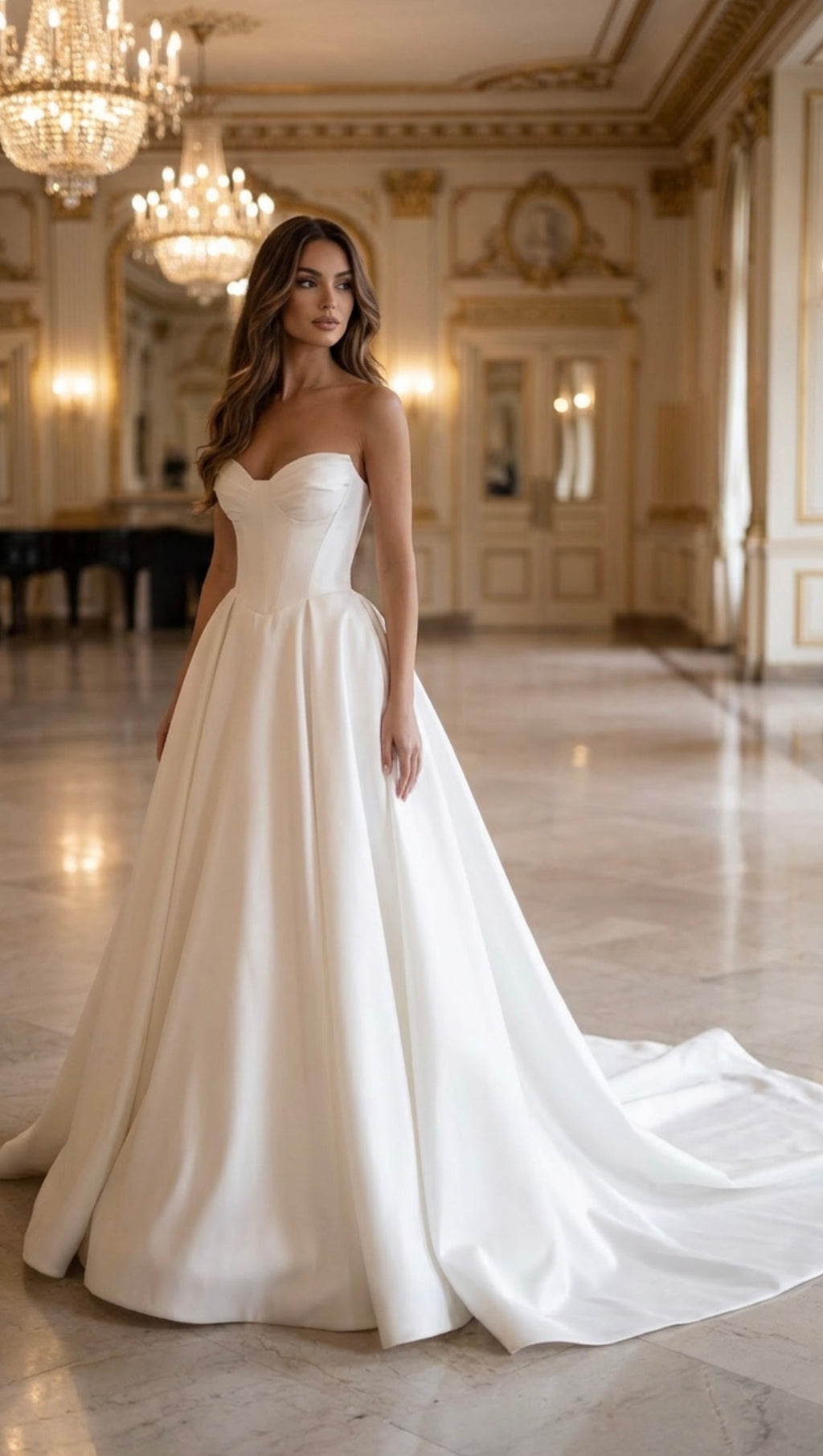 Vintage Satin A-Line Wedding Dress – Strapless Pleated & Draped Custom Bridal Gown