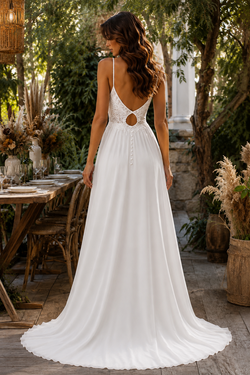 Bohemian Wedding Dress 2026 | V-Neck Open Back Beach & Garden Bridal Gown Custom Made