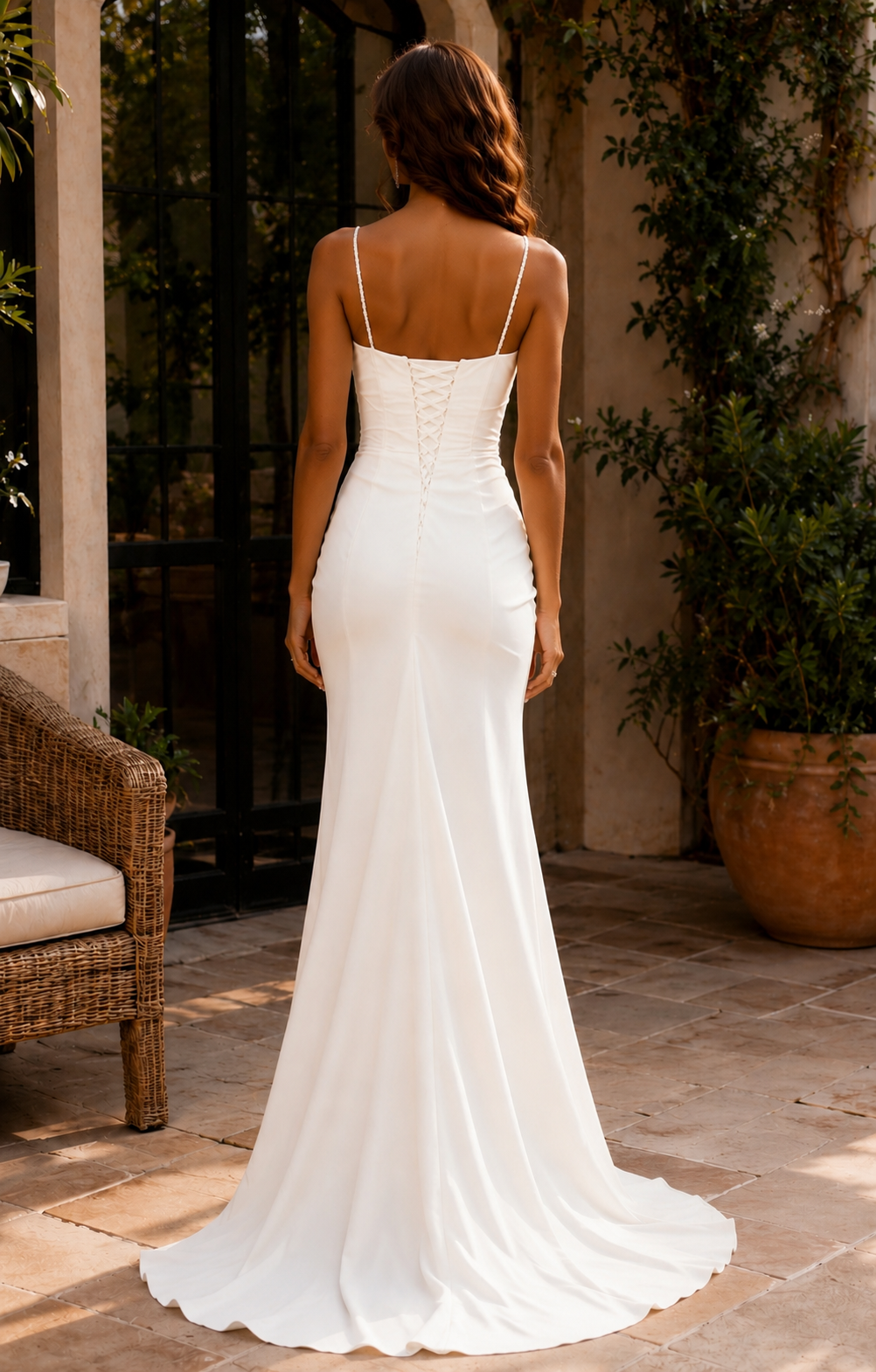 Satin Mermaid Wedding Dress – Sweetheart Neckline, Spaghetti Straps & High Slit | Custom 2026