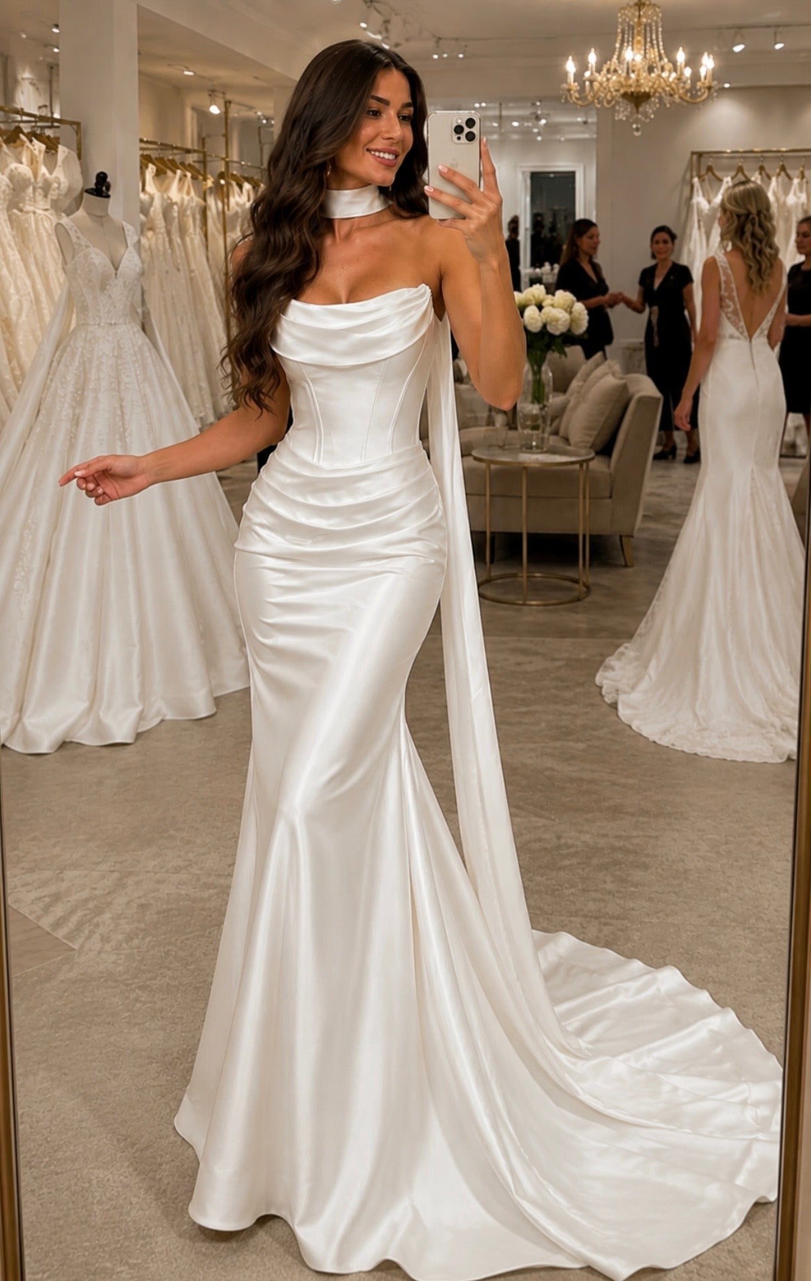 Custom Made Satin Mermaid Wedding Dress | Sleeveless Beach Wedding Gown