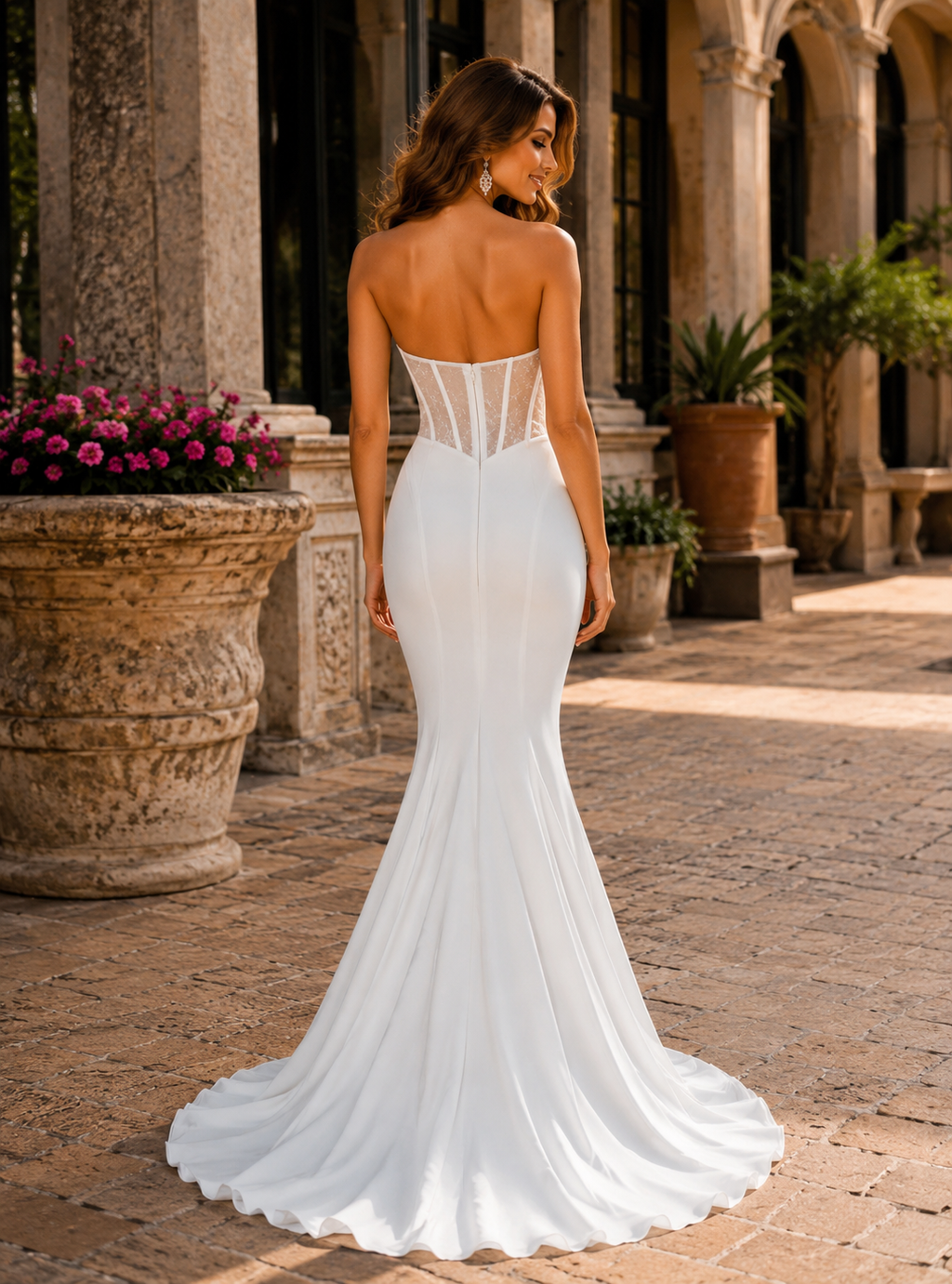 Simple Strapless Satin Mermaid Wedding Dress with Sweetheart Neckline & Chapel Train – Custom Bridal Gown for Civil, Elopement & Garden Weddings
